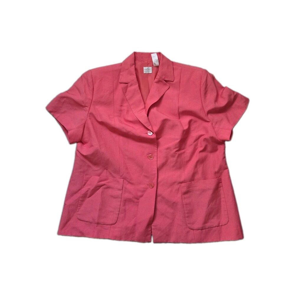 Emma James Plus Size Coral Pink Linen Blend Short Sleeve Blazer Jacket 18W EUC